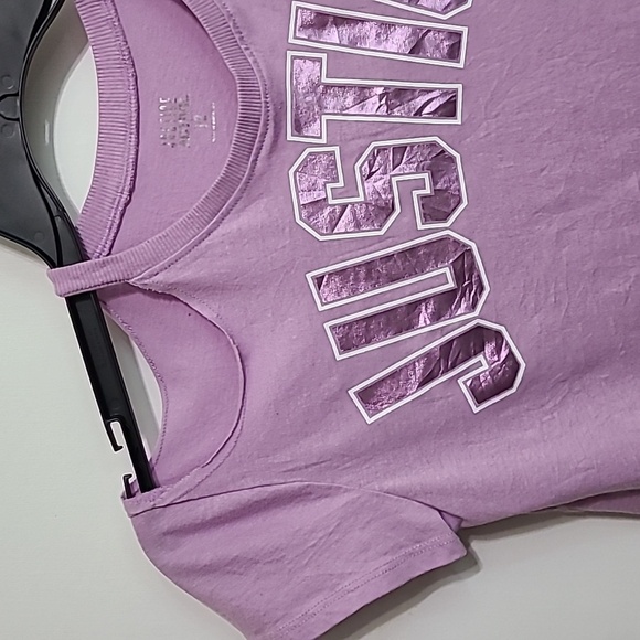 JUSTICE Lavender Purple Crop Tee Shirt Cold Shoulder Short Sleeve - Size 12 - Picture 4 of 10